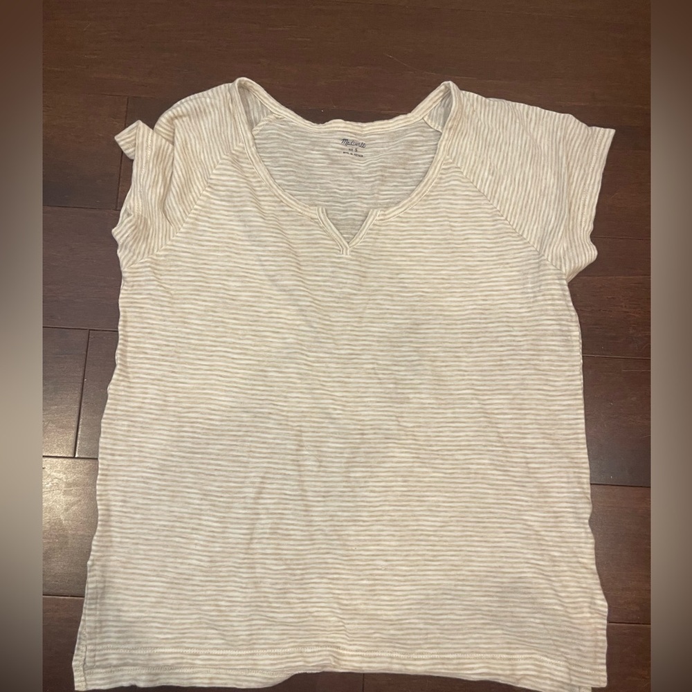 guc madewell Striped Cream Women's henley cotton t-shirt small